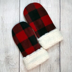 Buffalo Plaid Mittens/Double Layer Fleece/Very Warm/Sherpa Cuff/ ts designs us