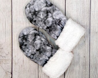 Gray Marble Mittens/Double Layer Fleece/Very Warm/Sherpa Cuff/ ts designs us