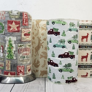 Pequenos caminhões de Natal vermelhos e verdes com árvores de Natal Toalhas de papel UnPaper reutilizáveis laváveis sustentáveis