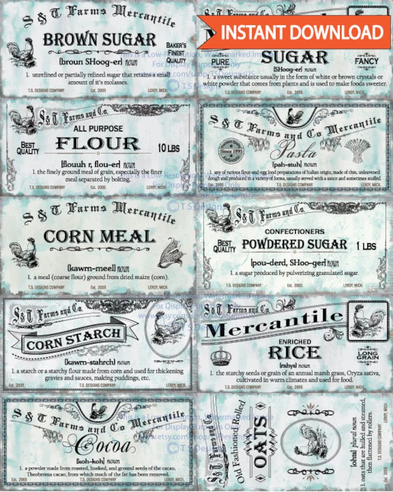 Shabby Chic Vintage Pantry Labels Instant Download Spice