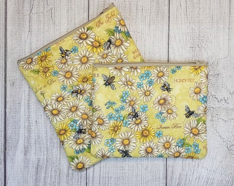 Reusable Sandwich and Snack Bag Set many fabric choices, Makeup Bag or Toiletry Bag  Washable Zipper Pouch