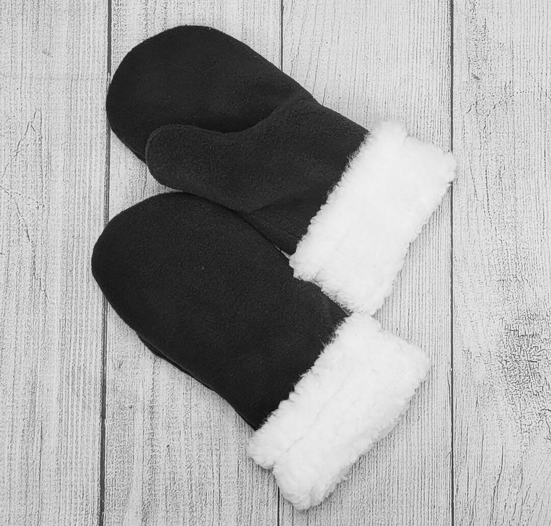 Black Mittens/double Layer Fleece/very Warm/sherpa Cuff/ Ts Designs Us