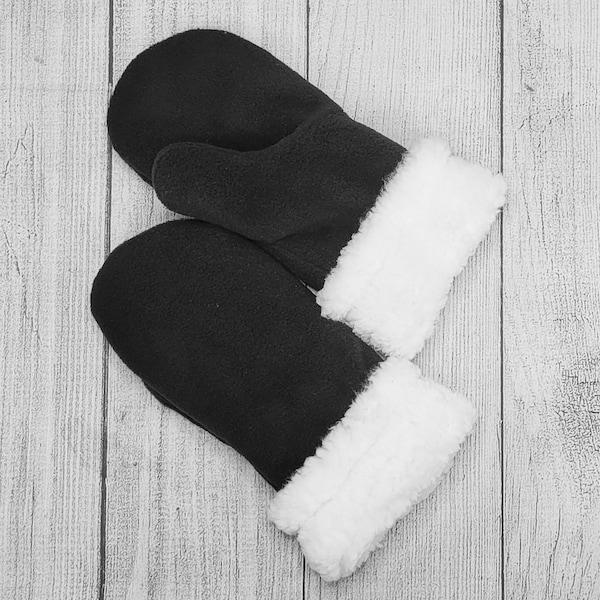 Black Mittens/Double Layer Fleece/Very Warm/Sherpa Cuff/ ts designs us