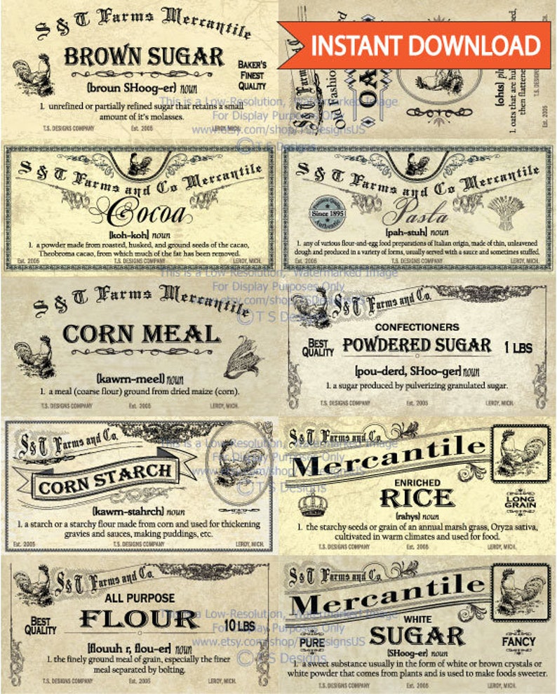 Vintage Canister Labels Set Instant Download- Antique Decor, Farmhouse ...