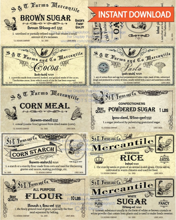 Vintage Pantry Label Set 1 Antique Decor Etsy
