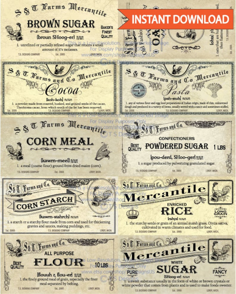 Vintage Pantry Label Set 1 Antique Decor image 1