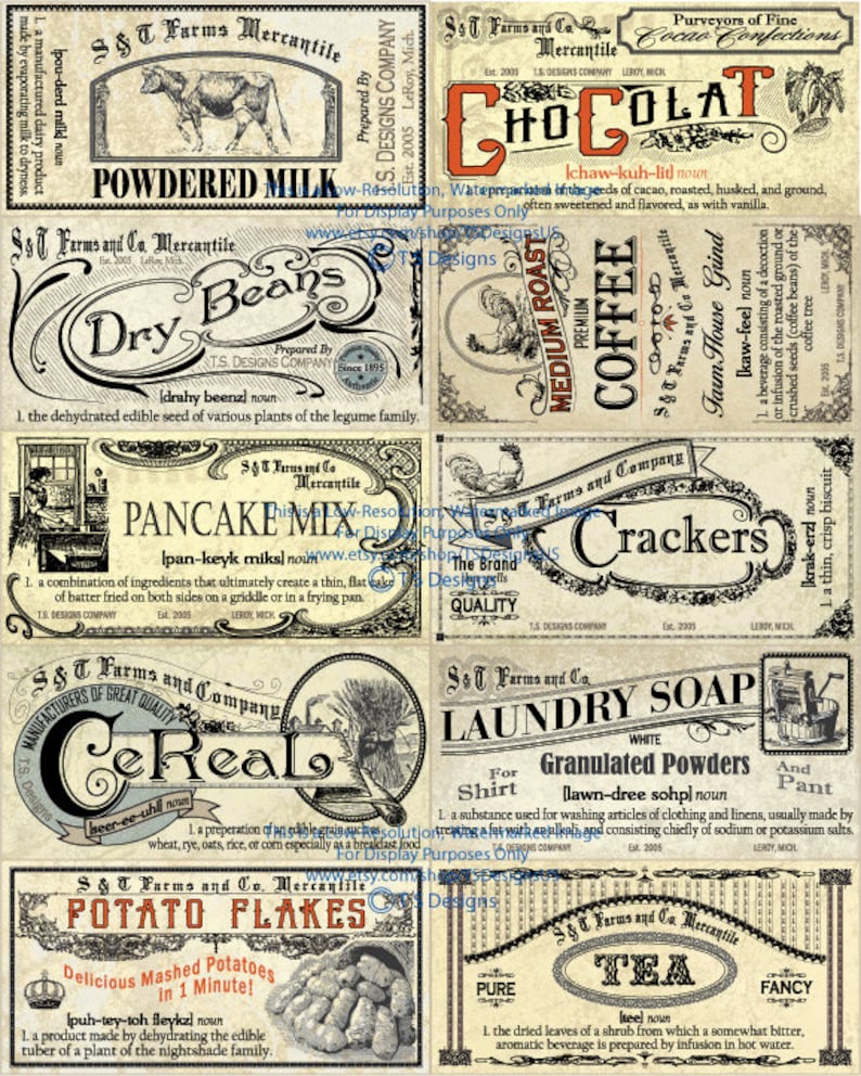 Vintage Canister Label Set Hardcopy Pantry Labels Antique Etsy