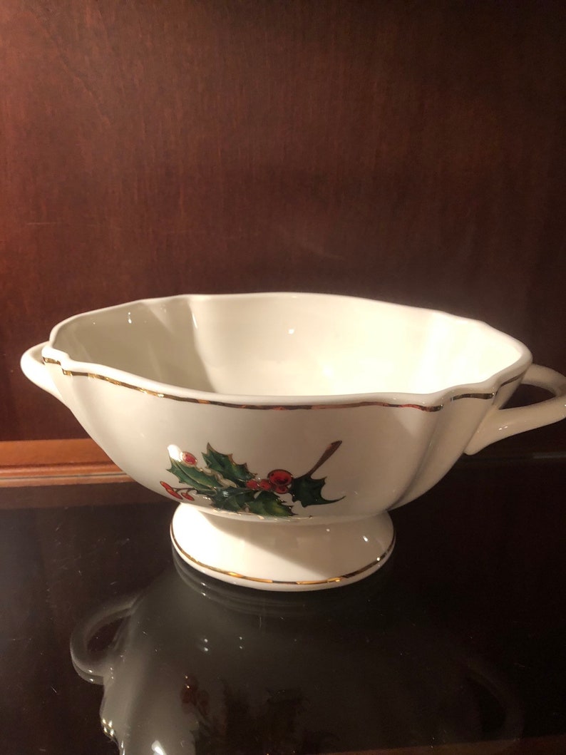 Vintage Christmas Teleflora bowl vase gold trim Christmas Etsy