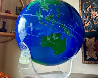Vintage 1986 Spherical Transparent Blue Lucite World Globe, Clear Lucite stand included,Office/Home decor
