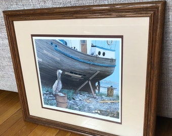 Vintage Pelican Bay Print by Herbert Pikl, Framed Nautical Wall Art