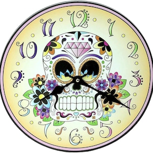 Handcrafted Day of the Dead Wall Clock – Vibrant Sugar Skull Design