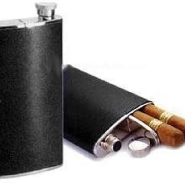 Cigar Case Flask Combo Hip Flask (4 Oz) w/Cigar Holder (6-1/2")