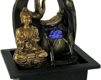 Zen Buddha LED Tabletop Water Fountain – Meditation Fountain Decor, Lighted Indoor Water Feature, Yoga Room Decor, Spiritual Home Accent