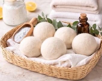 XL Wool Dryer Balls – Natural Organic Premium Reusable Fabric Softener | Pack of 6