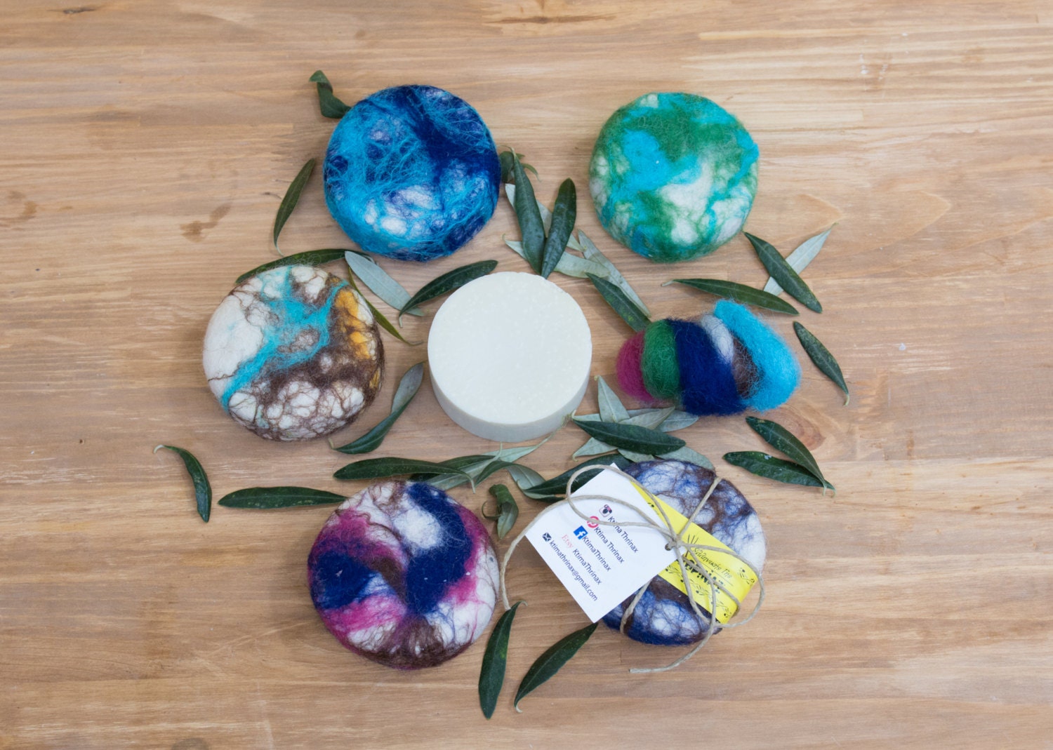 Colorful Merino Wool-felted Castille Soap, Handmade Felted Round Soap ...