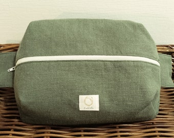 Washed linen toiletry bag, waterproof fabric lining