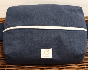 Washed linen toiletry bag, waterproof fabric lining