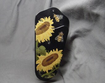 Sunflower And Bees Wooden Scissor Holder Designed And Handpainted by Becky Mitchell