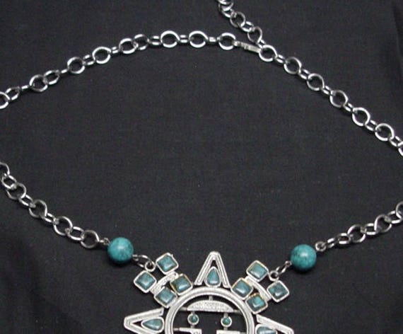Nickle Silver Aztec Sun God Necklace - image 3