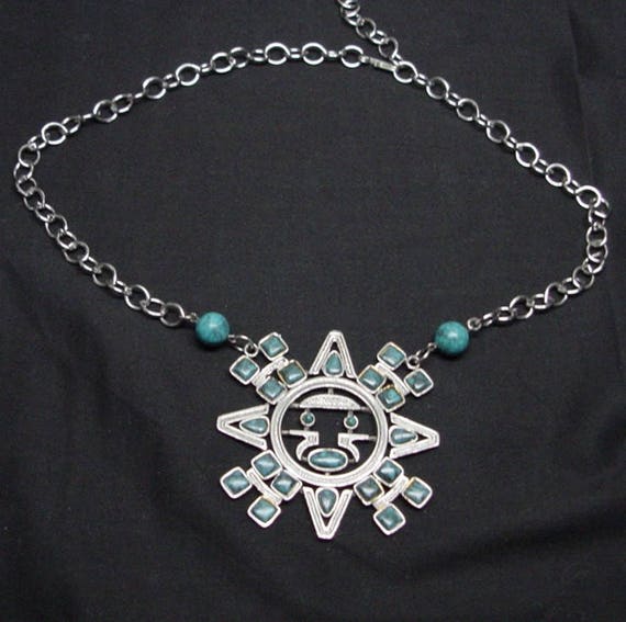 Nickle Silver Aztec Sun God Necklace - image 1