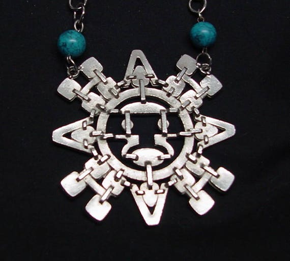 Nickle Silver Aztec Sun God Necklace - image 2