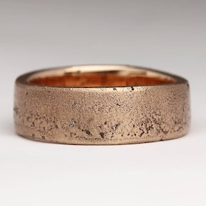 Sandcast 9ct Rose Gold Ring Chunky Unique Jewellery Present, Mens Jewellery, Flat 8mm Wide Rose Gold Ring, Rustic Texture Ring, Gift for Him