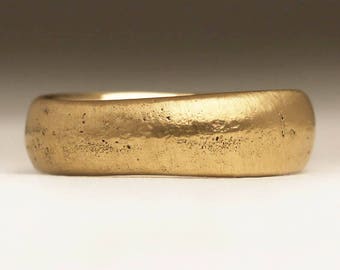 Unique Wedding Ring, 9ct Gold Bespoke Ring, Wedding Ring Men, Organic 7mm Ring for Men Promise Ring, Sandcast 9K Ring, Gold Wide Ring Women