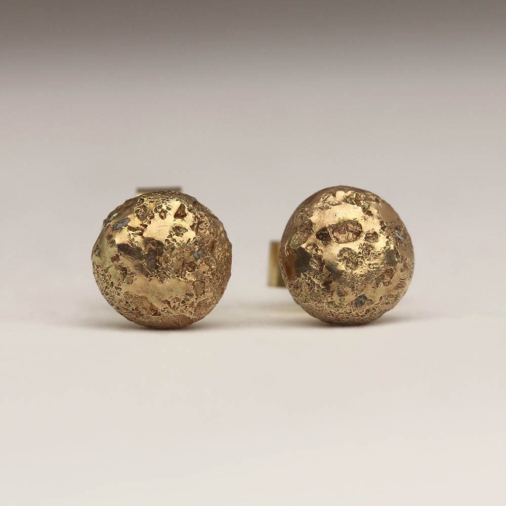 9Ct Yellow Solid Gold Studs, Textured Nugget Bridal Accessories, 9K Ball Unusual Organic Small 9K Round Studs