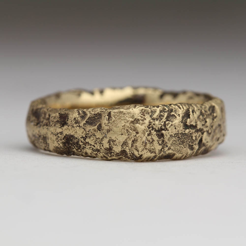 Gnarly 9ct Gold Sandcast Ring, Granite Texture, Recycled Gold, 7mm Rock ...
