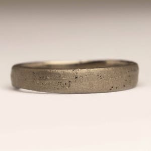 Flat 14k White Gold, Organic Natural Ring Unique Wedding Ring, Sandcast Ring 14ct White Gold, Matte Mens Ring Gift for Her, 4mm Wedding Band