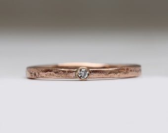 Rose Gold Diamond Ring - Promise Ring - Cast in Beach Sand - Ethical Canada Mark Diamond- Gift for Her or Him - Handmade in Cornwall