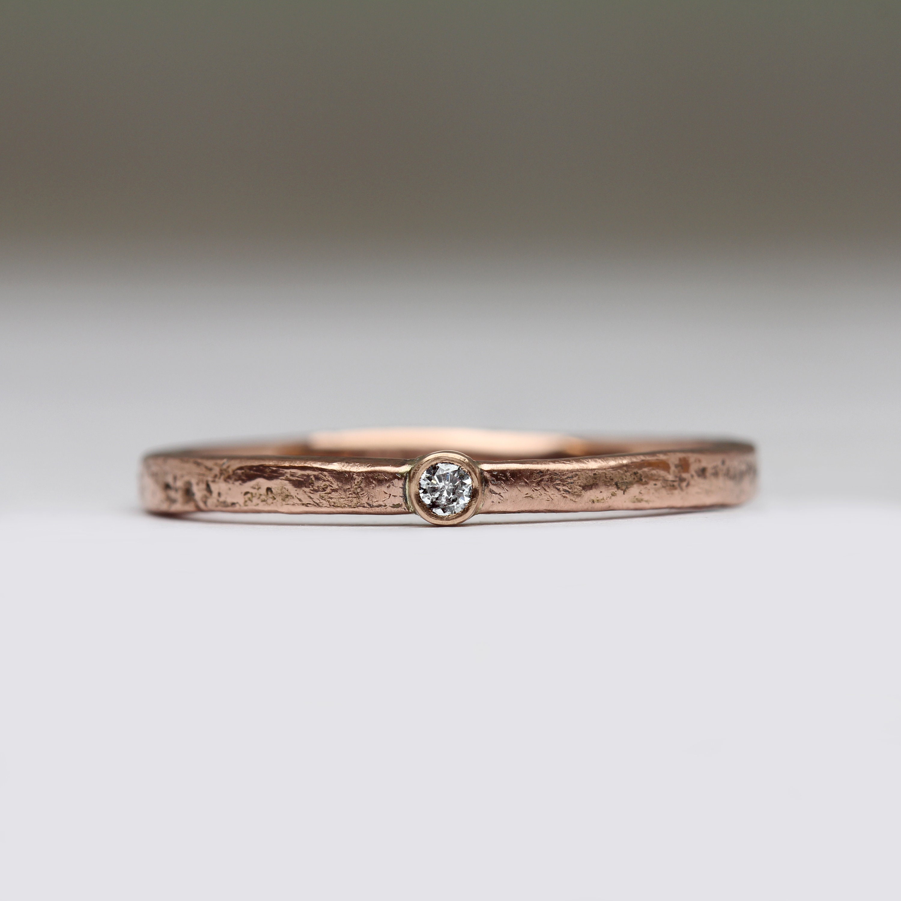 Rose Gold Diamond Ring - Promise Cast in Beach Sand Ethical Canada Mark Diamond- Gift For Her Or Him Handmade Cornwall