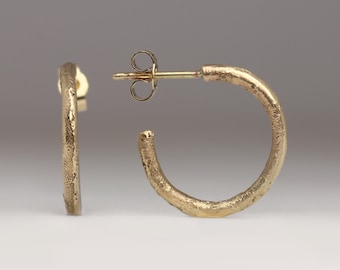 Handmade 9ct Gold Hoop Studs: Textured Beach Sand Earrings