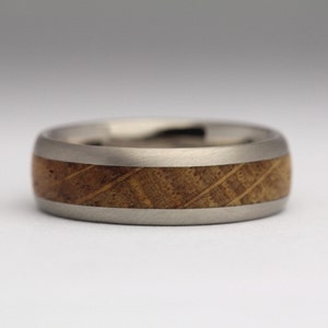 Platinum Wood Ring - Contemporary Luxury Wood Inlay Band - 7mm Wide - Unusual Wedding Ring for Him or Her - Handmade to order in Cornwall