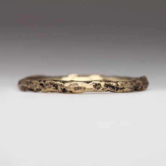 Dainty Textured Ring, 1.8mm Sandcast Ring 9ct Gold, Delicate Organic Jewellery, Rustic 9k Gold Ring Skinny Rough Ring, Unique Forged Jewelry