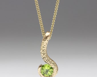 Sandcast Gold Peridot Pendant - Recycled 9ct Gold - Cast in Beach Sand - Organic Texture - Reclaimed Green Peridot - August Birthstone