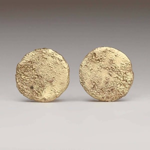 9k Gold Sandacst Studs, Flat Stud Earrings, 9ct Gold Disk Studs, Small Thin Gold Studs, 9ct Gold Textured Studs, Gold Round Studs, Moon Stud