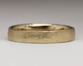 4mm Flat 9ct Gold Ring, Ancient Style Ring, Rugged Jewellery, Matte Wedding Ring, Textured Unpolished Ring, Understated Minimal Jewelry