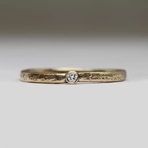 Dainty Diamond Ring - 9ct Yellow Gold - Cast in Beach Sand - Personalised Stacker - Gift for Her or Him - Handmade in Cornwall