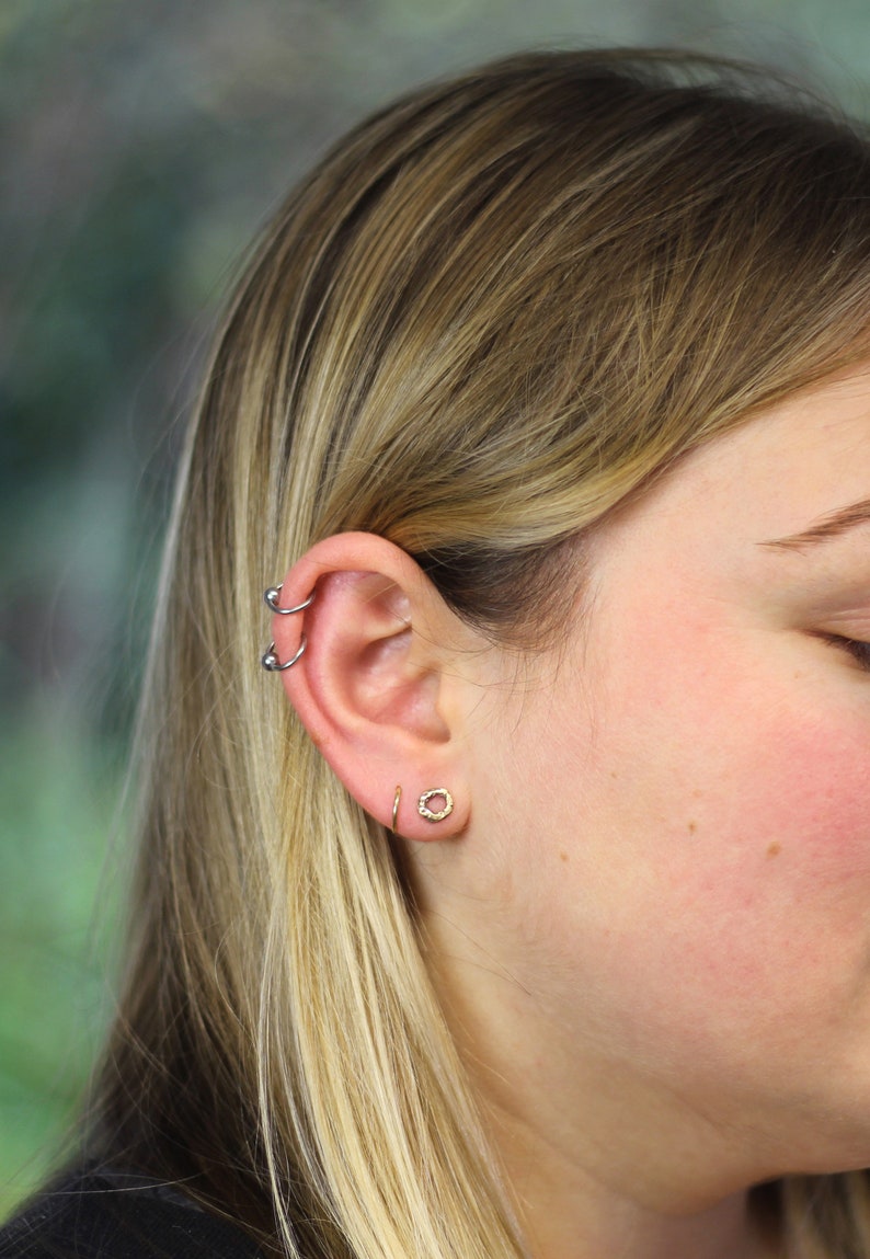 9ct Gold Loop Studs, Small Gold Studs, Rustic Gold Stud Earrings, Dainty Tiny Studs, Handmade Simple Earrings, Sandcast Studs, Use Own Sand image 4