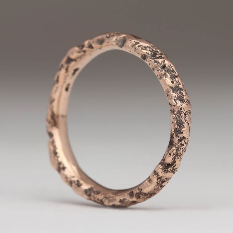 9ct Rose Gold Natural Ring, Organic Texture, Alternative Wedding Band, 3mm wide, Unusual Contemporary Jewelry, Granite Oxidised Matte Ring image 3