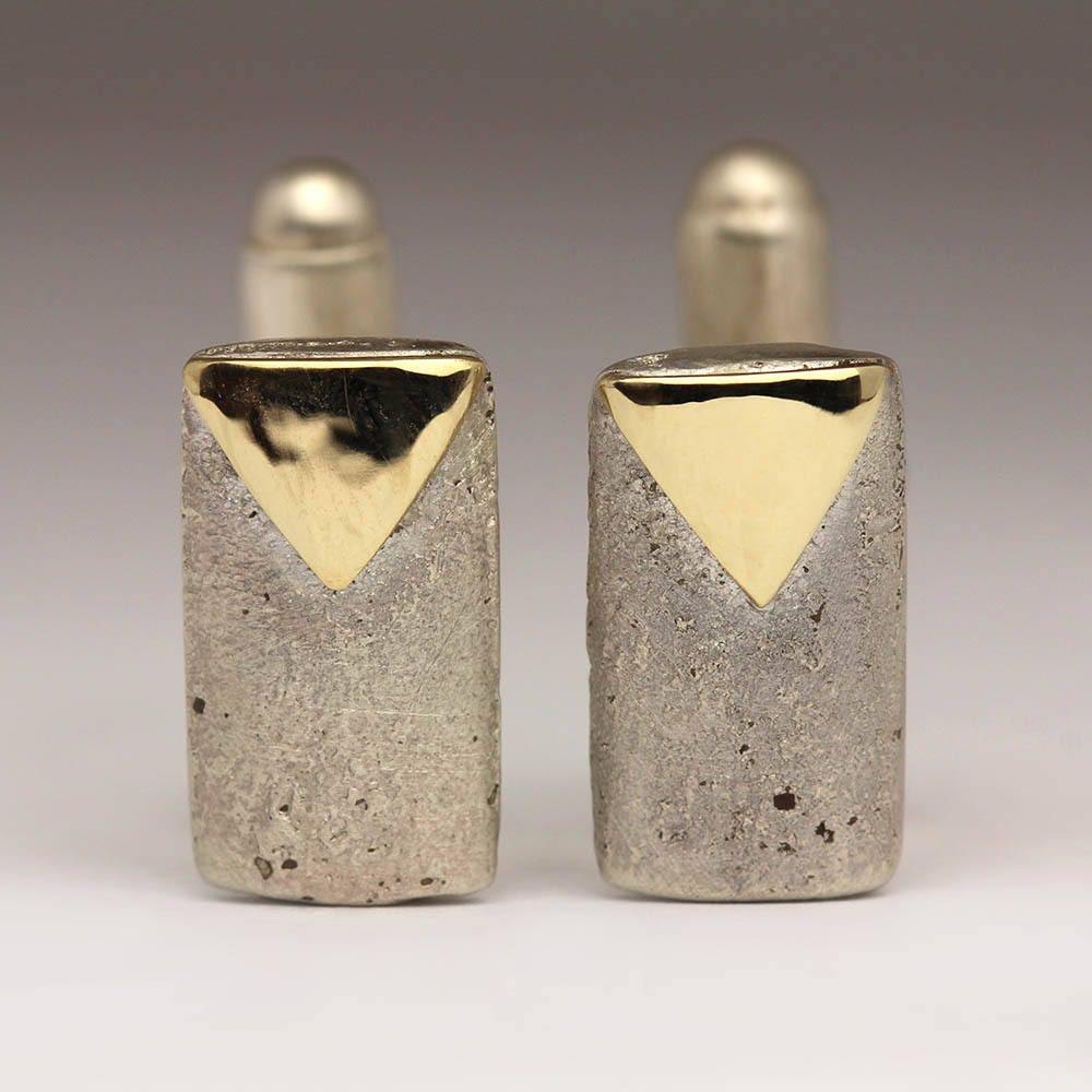 Silver & Gold Cufflinks, Groom Personalised Contemporary Custom Distressed Bestman Gift