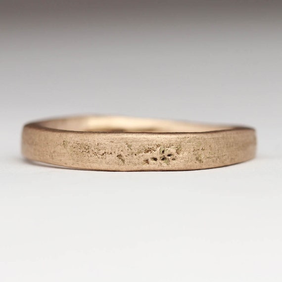 Sandcast 3mm 9ct Rose Gold Ring, Rustic Wedding Ring, Organic Wedding Band, Unusual Texture, Flat Matte Ring, His and Hers 9k Rose Gold Ring