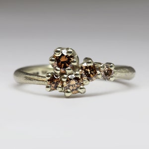 Brown Diamond Cluster Ring / Ethical Australian Brown Diamonds in Recycled 9ct White Gold / Cast in Beach Sand / Handmade in Cornwall