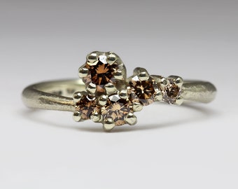 Brown Diamond Cluster Ring / Ethical Australian Brown Diamonds in Recycled 9ct White Gold / Cast in Beach Sand / Handmade in Cornwall