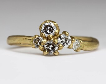 Diamond Cluster Ring / Contemporary Engagement Ring / Ethical Canada Mark Diamonds / 18ct Gold Cast in Beach Sand / Natural Organic Design