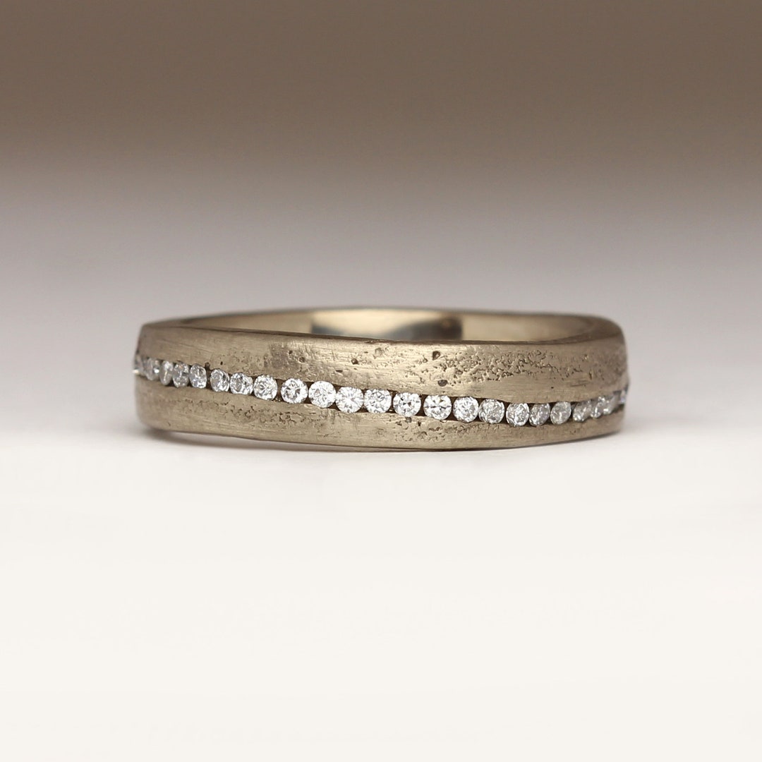 Flat 14ct White Gold Diamond Eternity Ring Offset Wave - Etsy UK