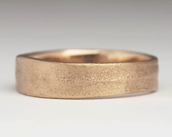 6mm Flat Wavy 18ct Red Gold Ring, Unique Personalised Sandcast Organic Texture Uneven Band Recycled Gold, Cast in Sand Personalized Ring