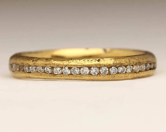 18ct Diamond Eternity Ring, Ethical Diamonds Recycled Gold, Unique Half Eternity, Sandcast Rustic Personalised with Sand Made Bespoke