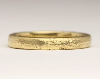 18ct Gold Wedding Ring, 3mm Flat Gold Ring, Recycled Gold Ring, Sandcast Jewelry Unique 18k Gold Wedding Band, Rustic Wedding Band Unisex